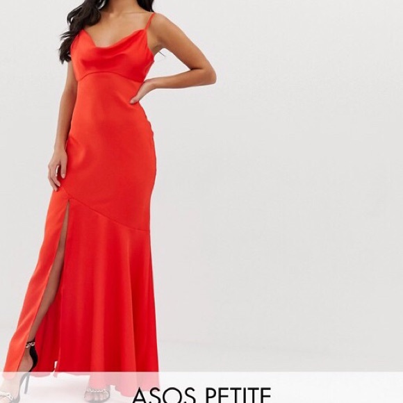 ASOS Petite satin slip maxi dress w/ drape neck - Picture 2 of 3